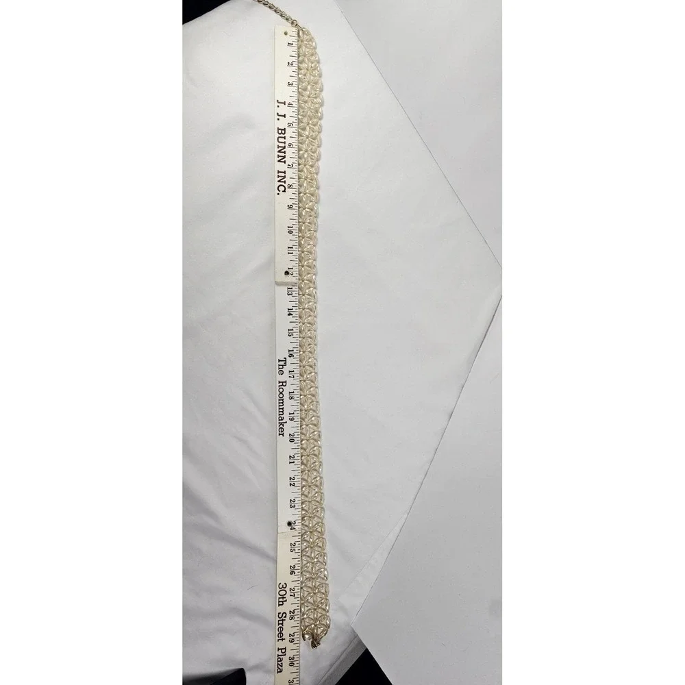 Vintage Faux Pearl Floral‎ Link Belt Gold Chain Adjustable Retro Glam Chic 26